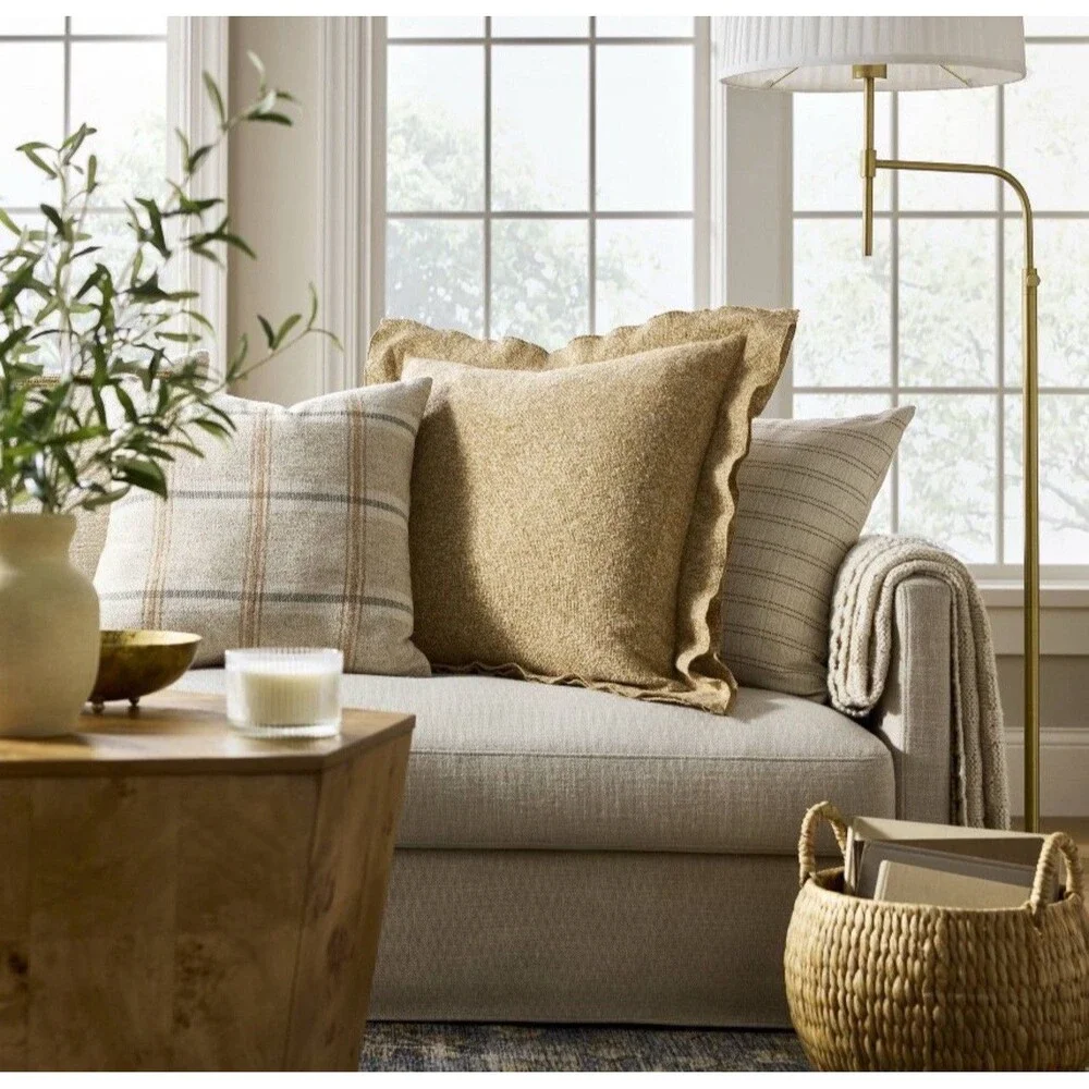Oversized Square Throw Pillow Dark Tan/Cream Threshold w Studio McGee